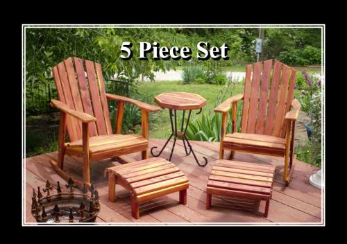 Handmade Deck and Patio Rocking Chair and Table Set, with 2 Footstools: (5 Piece Set)