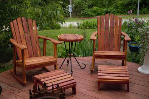 Handmade Deck and Patio Rocking Chair and Table Set, with 2 Footstools: (5 Piece Set)